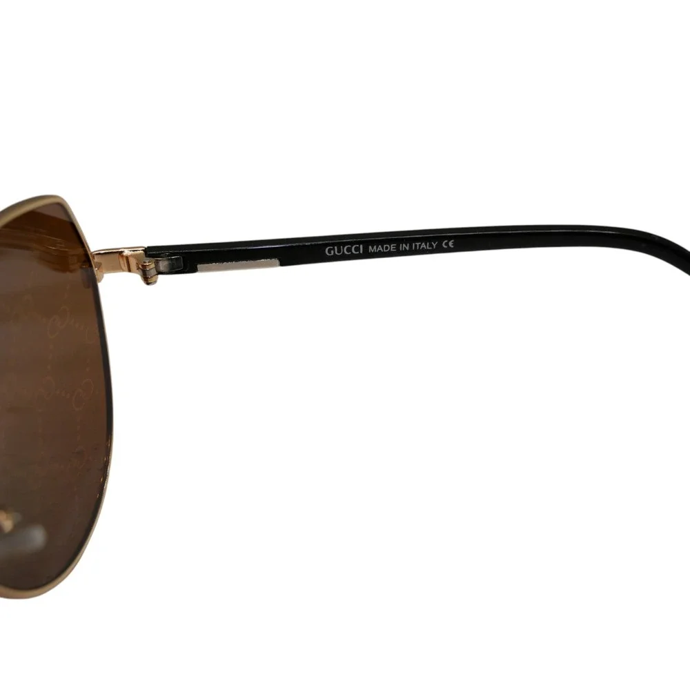Gucci GG105 Sunglasses 59-15-132 Gold Aviator Brown GG Logo Lens Black Temple